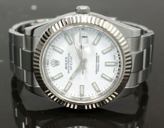 Rolex Datejust Ii 116334 41mm White Dial 18k White Gold Bezel Watch Papers