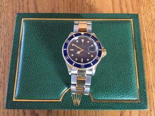 Rolex Submariner Date 16613 18k Yellow Gold & Steel Blue Dial Watch Box & Papers