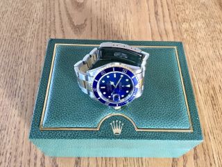 ROLEX SUBMARINER DATE 16613 18K YELLOW GOLD & STEEL BLUE DIAL WATCH BOX & PAPERS 2
