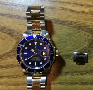 ROLEX SUBMARINER DATE 16613 18K YELLOW GOLD & STEEL BLUE DIAL WATCH BOX & PAPERS 4