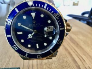 ROLEX SUBMARINER DATE 16613 18K YELLOW GOLD & STEEL BLUE DIAL WATCH BOX & PAPERS 5