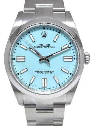 Rolex Oyster Perpetual Steel Turquoise Dial 41mm Watch Box/papers 124300