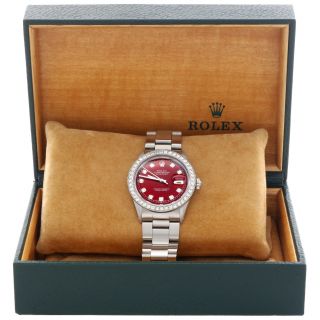 Mens Rolex 36mm DateJust Diamond Watch Oyster Steel Band Custom Red Dial 2 CT. 2
