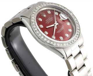 Mens Rolex 36mm DateJust Diamond Watch Oyster Steel Band Custom Red Dial 2 CT. 4