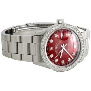 Mens Rolex 36mm DateJust Diamond Watch Oyster Steel Band Custom Red Dial 2 CT. 6