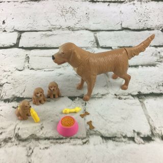 Barbie Pet Dogs Mother And 3 Puppies Food Dish Bottle Bones Retrievers Mattel