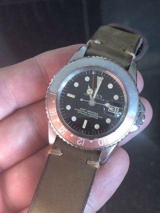 ROLEX 1675 GIlt Gloss Small GMT Hand UNDERLINE Pointed Crown Guard Double Swiss 5