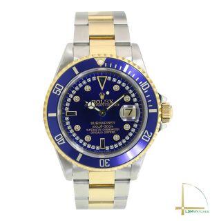 Rolex Submariner Mens Watch 18KY & SS Blue String Diamond Dial Oyster Band 40mm 2