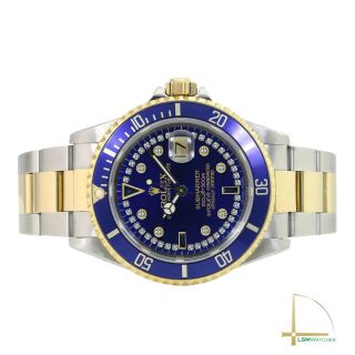 Rolex Submariner Mens Watch 18KY & SS Blue String Diamond Dial Oyster Band 40mm 4