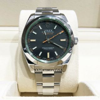 Rolex 116400v Milgauss Stainless Steel Watch Black Dial With Green Crystal