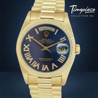 Rolex Watch Mens Day - Date 18038 Presidential Gold Cobalt Blue Roman Diamond