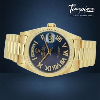 Rolex Watch Mens Day - Date 18038 Presidential Gold Cobalt Blue Roman Diamond 2