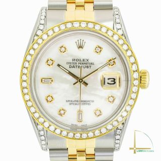 Rolex Datejust Mens Two - Tone 36mm Custom White Mop Diamond Dial Bezel And Lugs