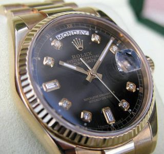 Rolex Day - Date President 118238 Yellow Gold Black Diamond Dial 36mm Watch