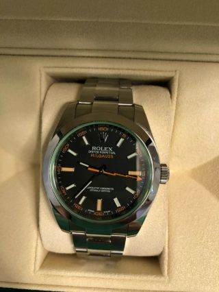 Rolex Milgauss Green Black Dial 40mm Ref: 116400gv Complete Box And Papers