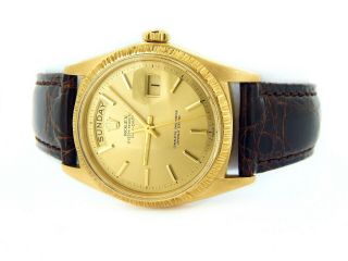 Mens Rolex Day - Date President 18k Yellow Gold Watch Bark Bezel Champagne 1807