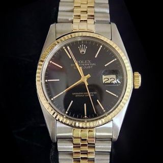 Rolex Datejust Mens 2tone Stainless Steel & 14k Yellow Gold Jubilee Black 16013