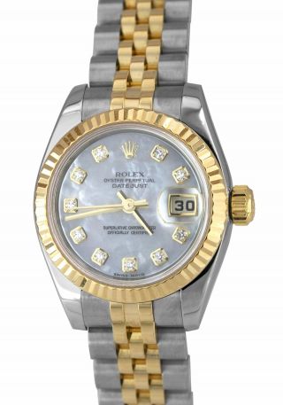Ladies Rolex Datejust Two - Tone Yellow Gold 26mm Mop Diamond Jubilee Watch 179173