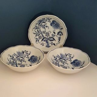 Blue Danube Japan Blue Onion Set Of 3 Coupe Cereal Bowls Rectangle Mark 6 "