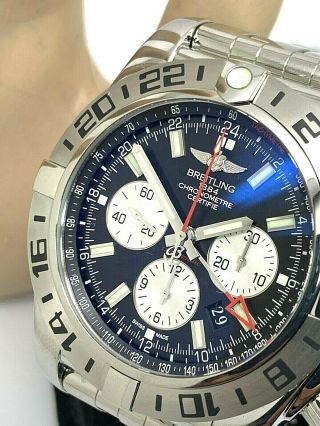 Breitling Chronomat Gmt Chronograph Swiss Automatic Black Dial Mens Watch Ab0413