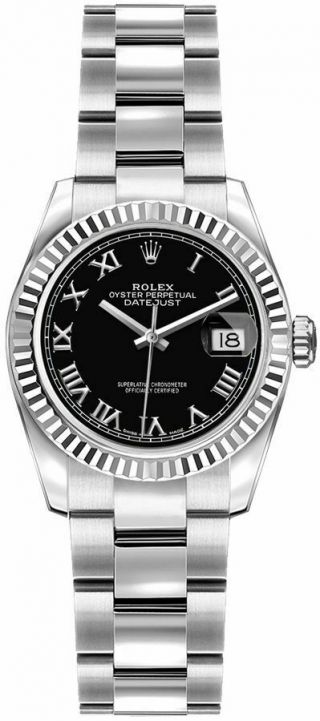 Rolex Lady - Datejust 26 Black Roman Numeral Dial Oyster Bracelet Watch 179174