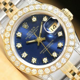 Ladies Rolex Datejust Factory Diamond Dial Watch,  18k Gold 1.  13 Ct Bezel