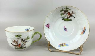 Vintage Herend Rothschild Bird Demitasse Cup & Saucer Set,  1728