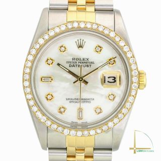 Rolex Datejust Mens 36mm Two - Tone White Mop 8,  2 Diamond Dial And Bezel Watch