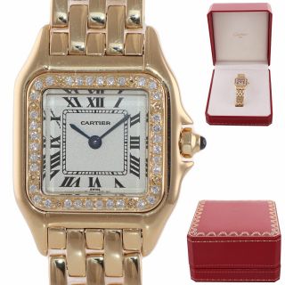Ladies Cartier Panthere Solid 18k Gold Diamond Roman Quartz 22mm 1070 Watch