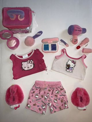 Build A Bear Hello Kitty Pajama Set Outfit Slippers Make Up Kit Euc