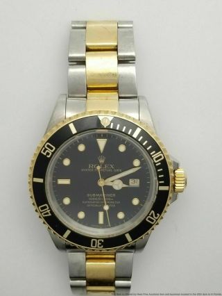 Rolex 18k Gold Ss Submariner Date 16613 Quickset Mens Watch