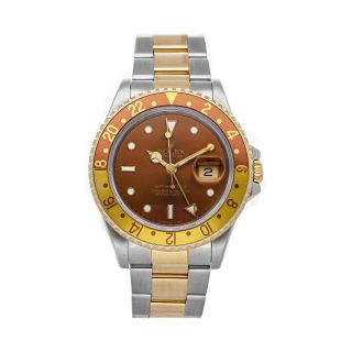 Rolex Gmt - Master Ii Rootbeer Auto Steel Gold Mens Oyster Bracelet Watch 16713