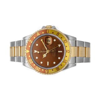 Rolex GMT - Master II Rootbeer Auto Steel Gold Mens Oyster Bracelet Watch 16713 2