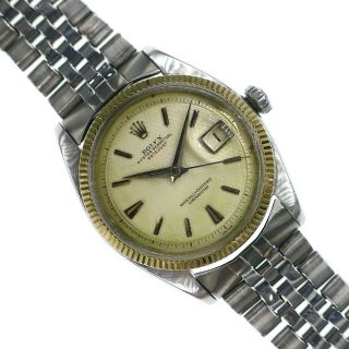 Vintage Rolex Datejust From 1955 Model 6305 1 Brevet W/ Honeycomb Dial