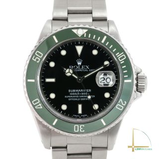 Rolex Submariner Watch Stainless Steel Black Dial W/ Green Insert 16610 40mm