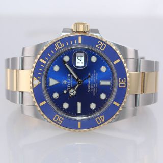 2018 BOX PAPERS Rolex Submariner Blue Ceramic 116613 Two Tone Gold Watch 5