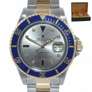 Rolex Submariner 16613 Two Tone Serti Diamond 18k Yellow Gold Watch Box
