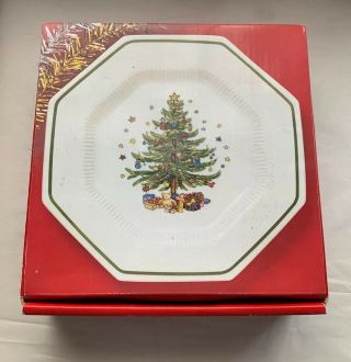 Nikko Christmastime Set Of 4 Octagon Christmas Tree Dinner Plates Japan 10 3/4 "