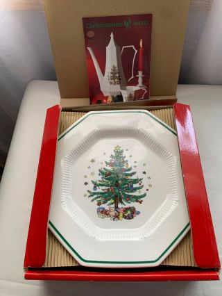 Nikko Christmastime Set Of 4 Octagon Christmas Tree Dinner Plates Japan 10 3/4 