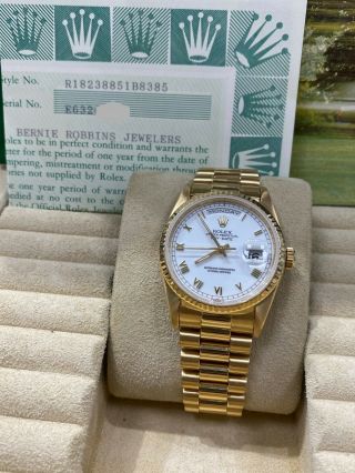 Rolex President Day Date 18238 White Dial 18k Yellow Gold Box Papers