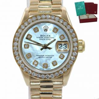 Diamonds Ladies Rolex Datejust President 26mm Mop 6917 18k Yellow Gold Watch