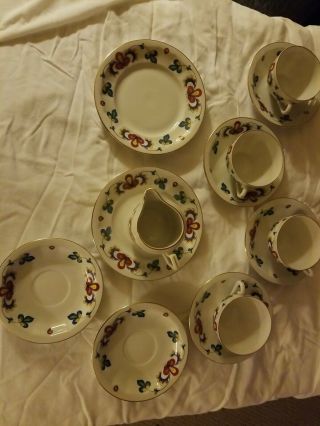 Porsgrund Norway Farmers Rose Tea Set - 4 Cups & 6 Saucers W/creamer & 2 Plates