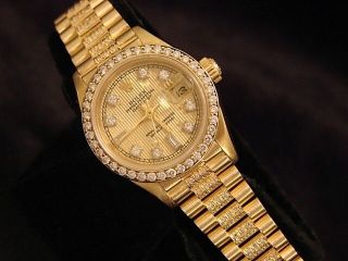 Ladies Rolex Datejust President 18k Yellow Gold Watch Diamond Dial,  Bezel & Band