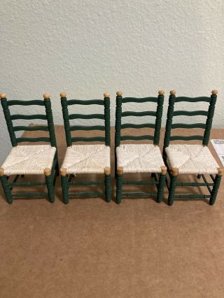 Dining Chairs Dollhouse Miniature.  Green Painted Wood.  Set Of 4.
