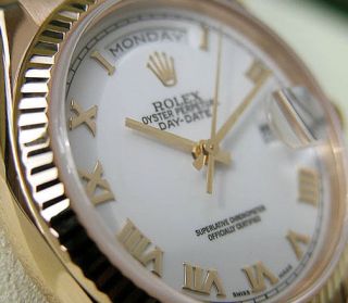 Rolex Day - Date President 118238 Yellow Gold 36mm White Roman Dial Watch