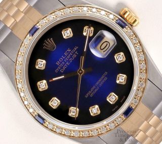 Rolex Datejust Tt Ss 36mm 18k Sapphire Diamond Bezel - Blue Vignette Diamond Dial