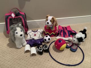 American Girl Doll 3 Dogs,  Circus Outfit,  Soccer Outfit For 18” Doll