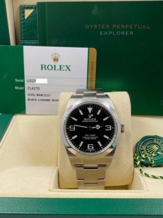 Rolex Explorer 214270 39mm Stainless Steel Black Dial Box Papers 2020