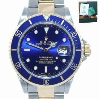 2002 Papers Rolex Submariner 16613 Two Tone Gold Blue Dial 40mm Watch Box