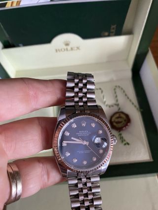 Men’s Rolex Datejust Blue 10 Diamond Dial Stainless Steel And Papers